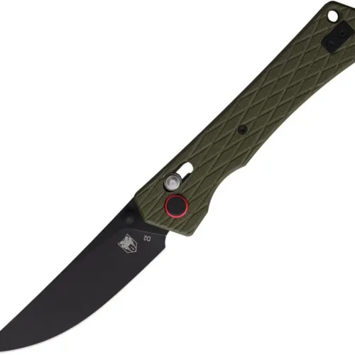 CobraTec Legacy folding knife with OD green G10 handle and black D2 steel blade.