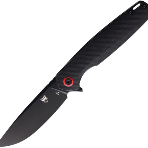 CobraTec RATH folding knife with black handle and D2 steel blade.