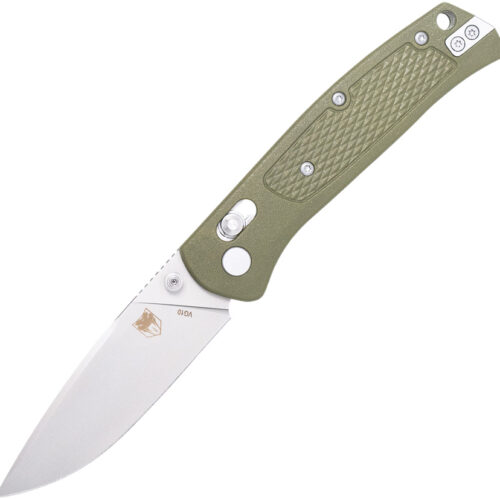 CobraTec Scout folding knife with OD green Grivory handle and black VG-10 drop-point blade.