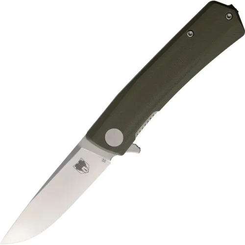 CobraTec Legacy folding knife with OD green G10 handle and black D2 steel blade.
