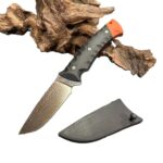 Fixed blade large hunting knife Copper Damascus