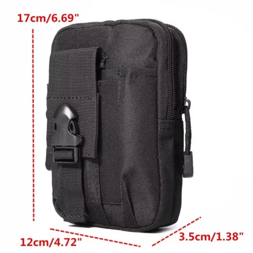 Canvas tactical pouch in Black featuring a zipper compartment and MOLLE straps for attaching to backpacks, belts, or tactical vests