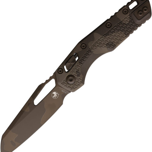 Microtech MSI Ram-Lok folding knife with Tri-Grip chocolate handle and two-tone blade.