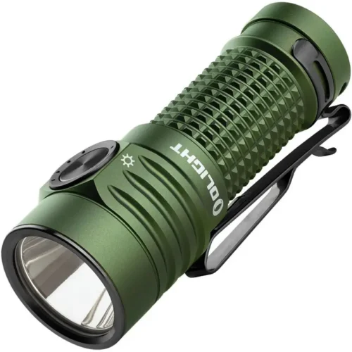 Olight Baton Turbo flashlight in OD green cool white with extreme output and compact body.