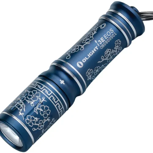Olight i3E keychain flashlight Blue Porcelain edition with glossy ceramic-style finish.
