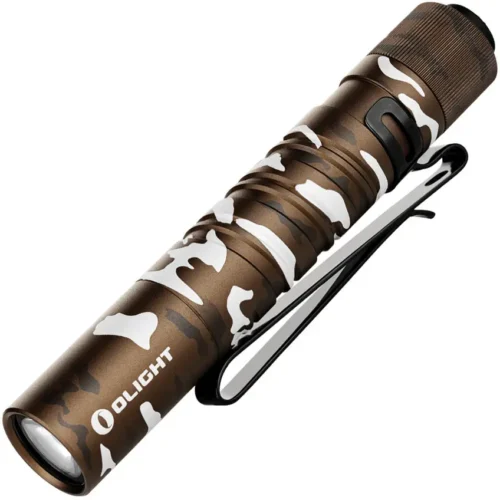 Olight i3T 2 EOS flashlight Dune edition with dual-direction clip and soft-touch finish.