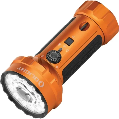 Olight Marauder Mini 2 flashlight in orange with dual-beam selector and compact body.