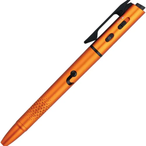 Olight O-Pen 3 penlight in orange with laser pointer and rechargeable LED.