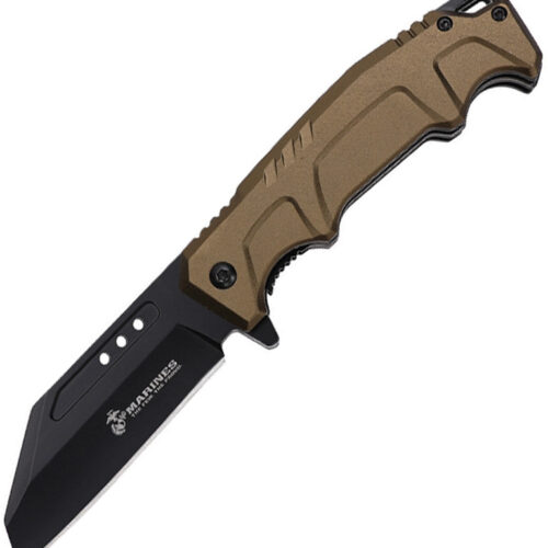 USMC assisted-opening linerlock folding knife with green handle.