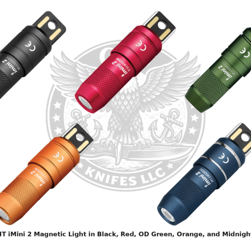 Olight iMini 2 magnetic keychain light in black with instant-on magnetic interface.