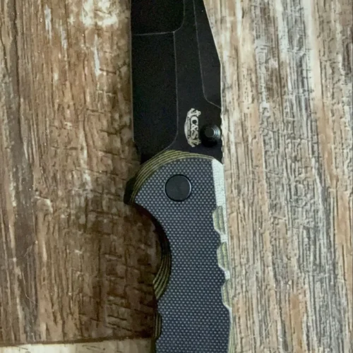 C&S Knifes Combat pocket knife, D2 Black stonewashed blade Black and OD G10 scales.