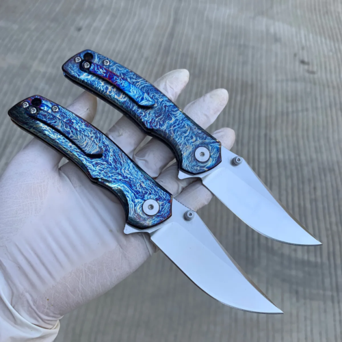 C&S Knifes High-Grade Blue Titanium Alloy Handle VG10 Steel Outdoor Folding Pocket Utility Knife