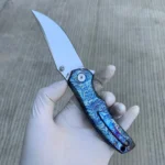 C&S Knifes High-Grade Blue Titanium Alloy Handle VG10 Steel Outdoor Folding Pocket Utility Knife