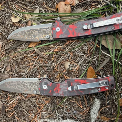 Copper Damascus VG-10 knife with tanto blade and carbon fiber handle — C&S Knifes