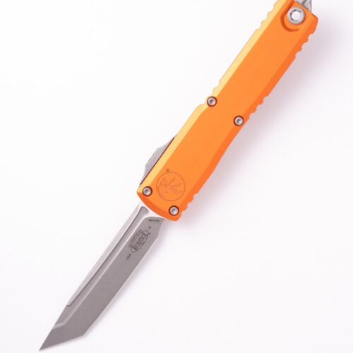 Microtech Ultratech Gen IV OTF knife in Orange with Apocalyptic finished M390MK tanto edge blade