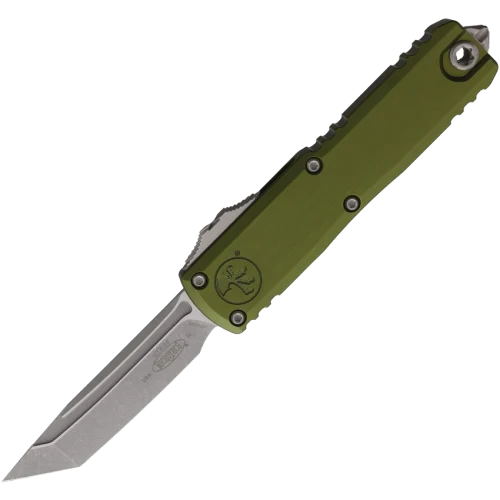 Microtech Auto UTX-85 Gen IV OTF automatic, Apocalyptic finish M390MK tanto blade, OD green aluminum handle